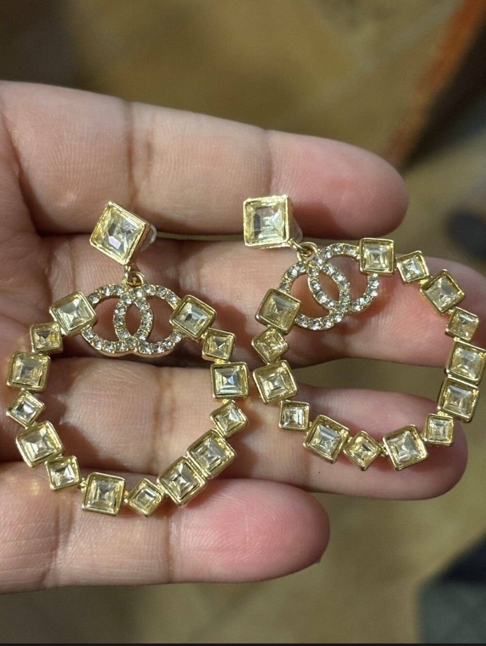 Gold-Tone Crystal Hoop Earrings with Interlocking Logo Accent